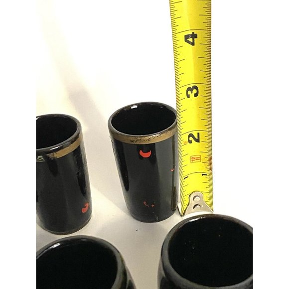 15  Ceramic Black Poodle Dog Face MCM Mini Tea Cups Shot Glasses Japan - Picture 8 of 11